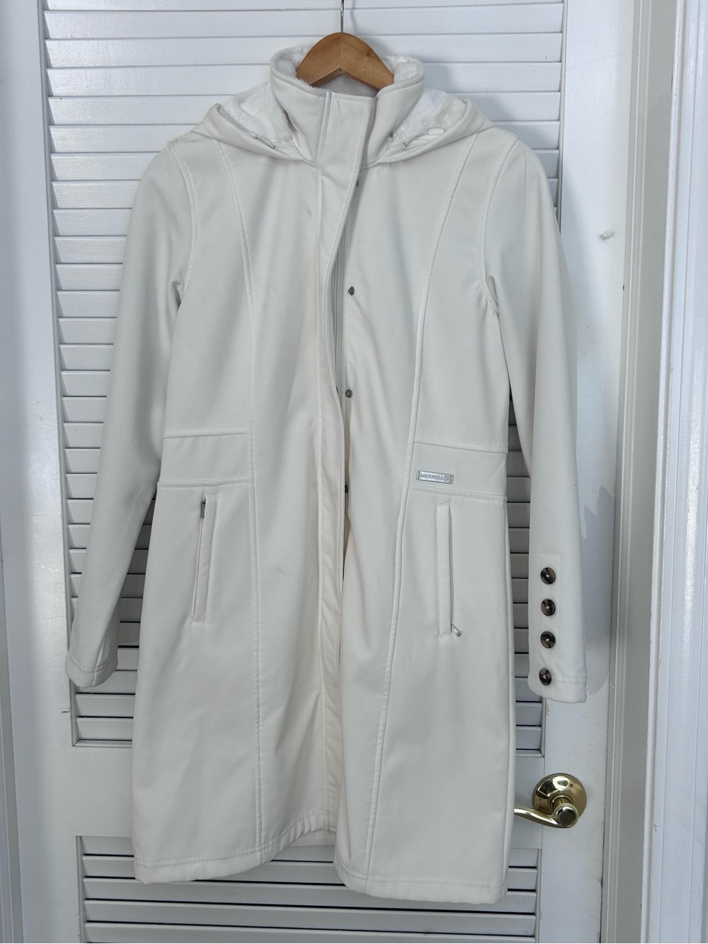 🤍MAKE OFFER🤍 Merrell Hooded ivory white lined winter coat women’s size Medium - Picture 2 of 9